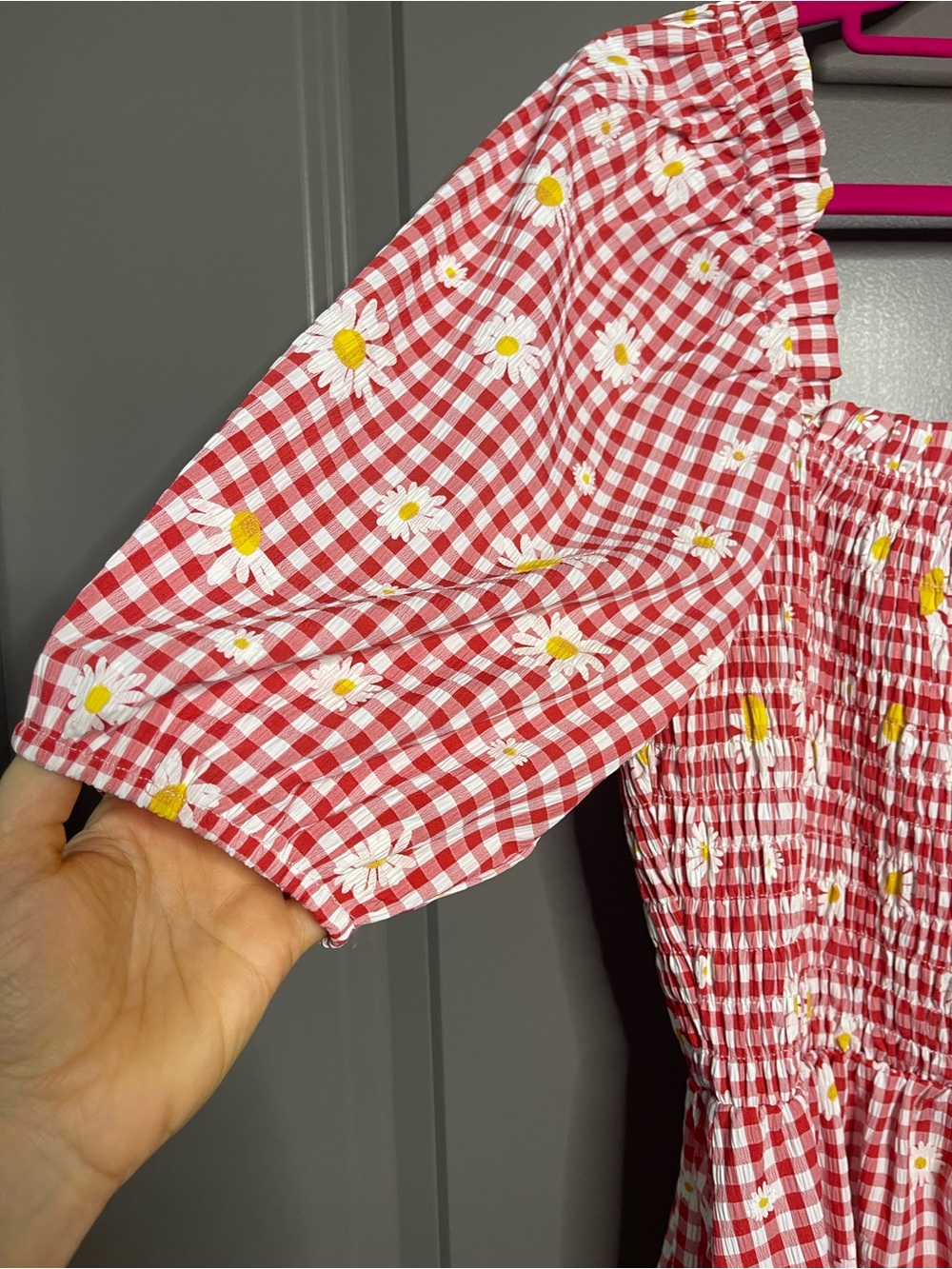 Red Gingham Maxi Dress with Daisy Print - Picture 6 of 10